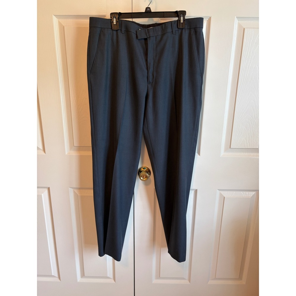 Perry Ellis Folio-Flex Mens Classic Fit Dress Pants Gray 36x32 Flat Front Pants
